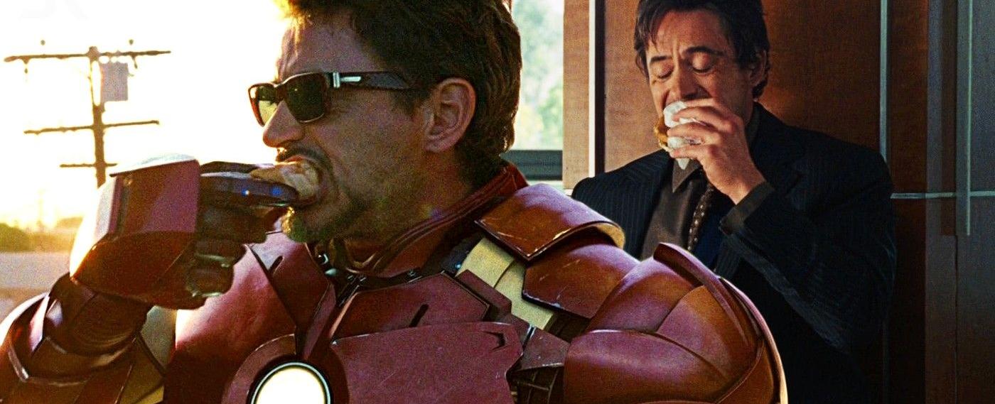 Experienced with long grueling filming days robert downey jr hid snacks all around the set of avengers endgame several of the snacks and him sharing them in character made it into the final cut