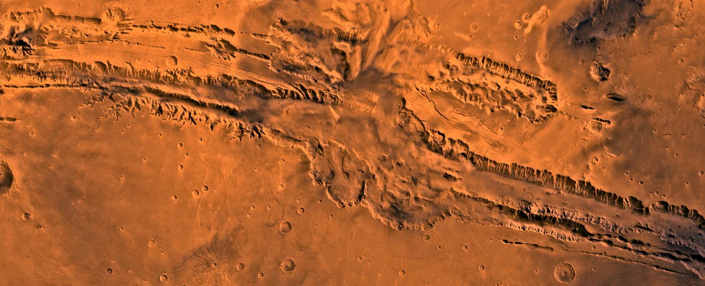 The largest canyon in the solar system is found on mars the valles marines canyon is 2 500 miles 4 000 km long and 4 miles 7 km deep to put it in perspective the grand canyon in the u s is only 226 miles 446 km long and 1 mile 1 6 km deep