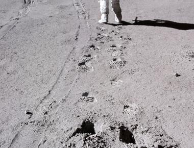 You can still see neil armstrong s footprints on the moon s surface there s no erosion by wind or water there to erase it there s also no volcanic activity to change the moon s surface