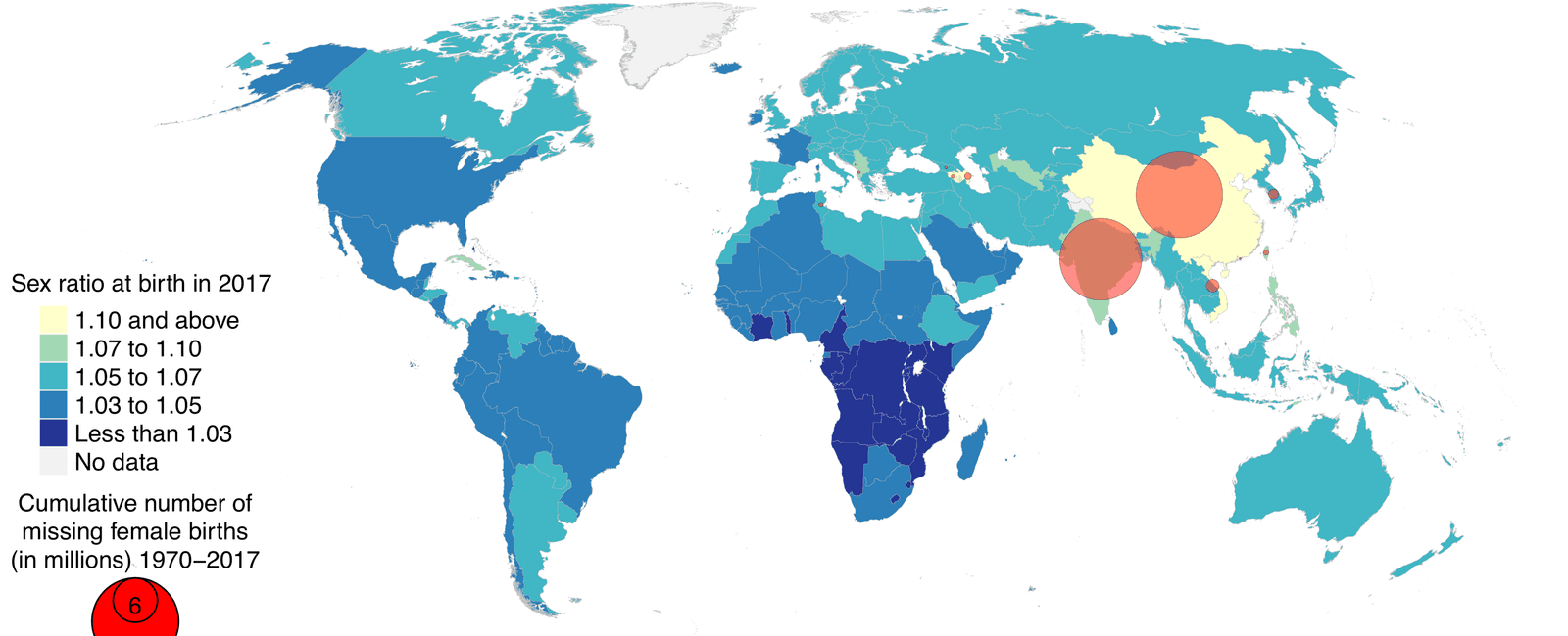 World bank 2011 data show the global sex ratio at birth is now 1 07 or 107 boys born for every 100 girls