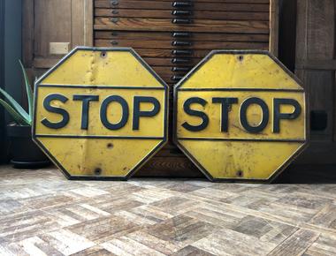 Stop signs used to be yellow at least in the u s this changed in the 1950s when sign makers started to have access to fade resistant porcelain enamel