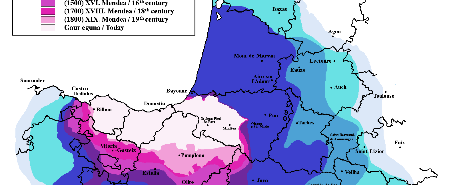 Basque is a language spoken in the mountains between france and spain and it has no relation to any other known language they didn t get out much