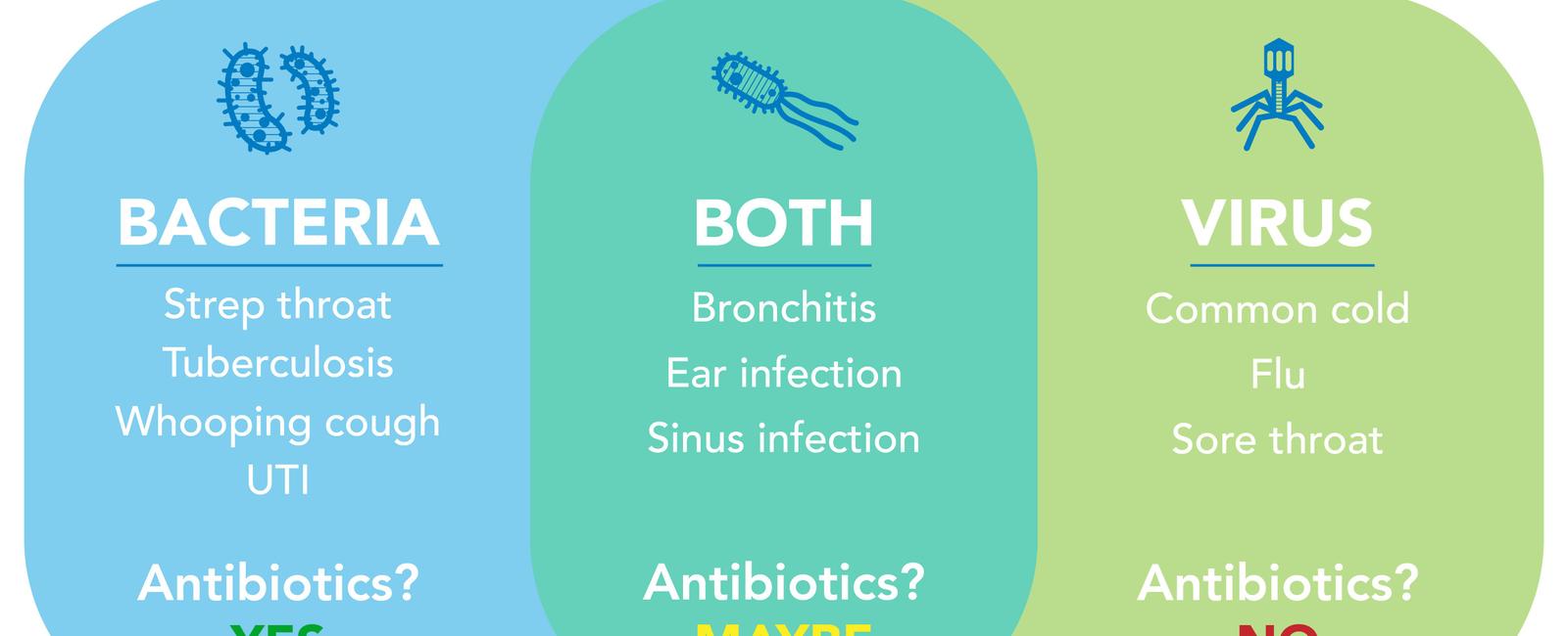 Antibiotics can be useful in fighting off bacteria but they are ineffective against viruses this is because bacteria and virus are completely different both having unique characteristics that need specialized treatments