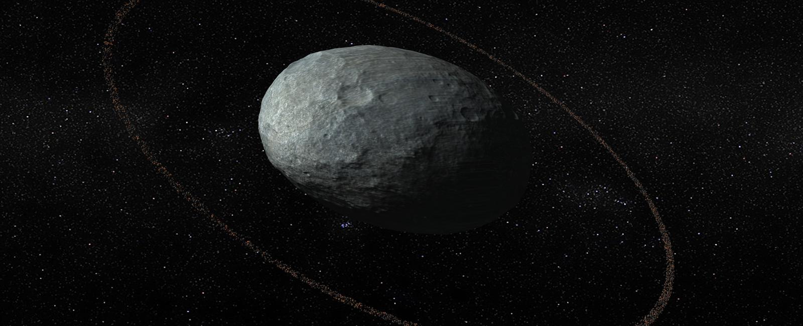 Haumea a dwarf planet similar in size to pluto and also located in the kuiper belt is shaped like a football named after the hawaiian goddess of fertility it was originally nicknamed santa by one of its discovery teams