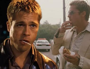 Brad pitt is often eating during his film scenes because he likes to keep himself busy while filming