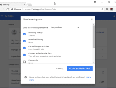 In chrome click cmd ctrl shift del to quickly access the clear browsing data window