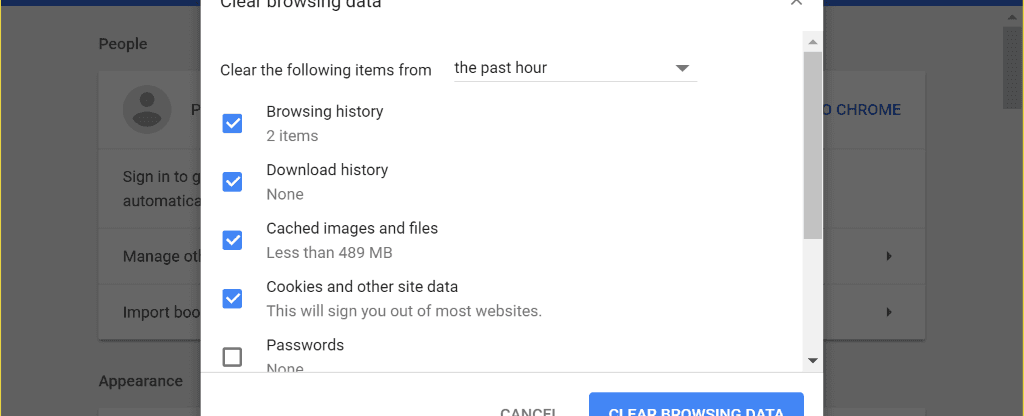 In chrome click cmd ctrl shift del to quickly access the clear browsing data window