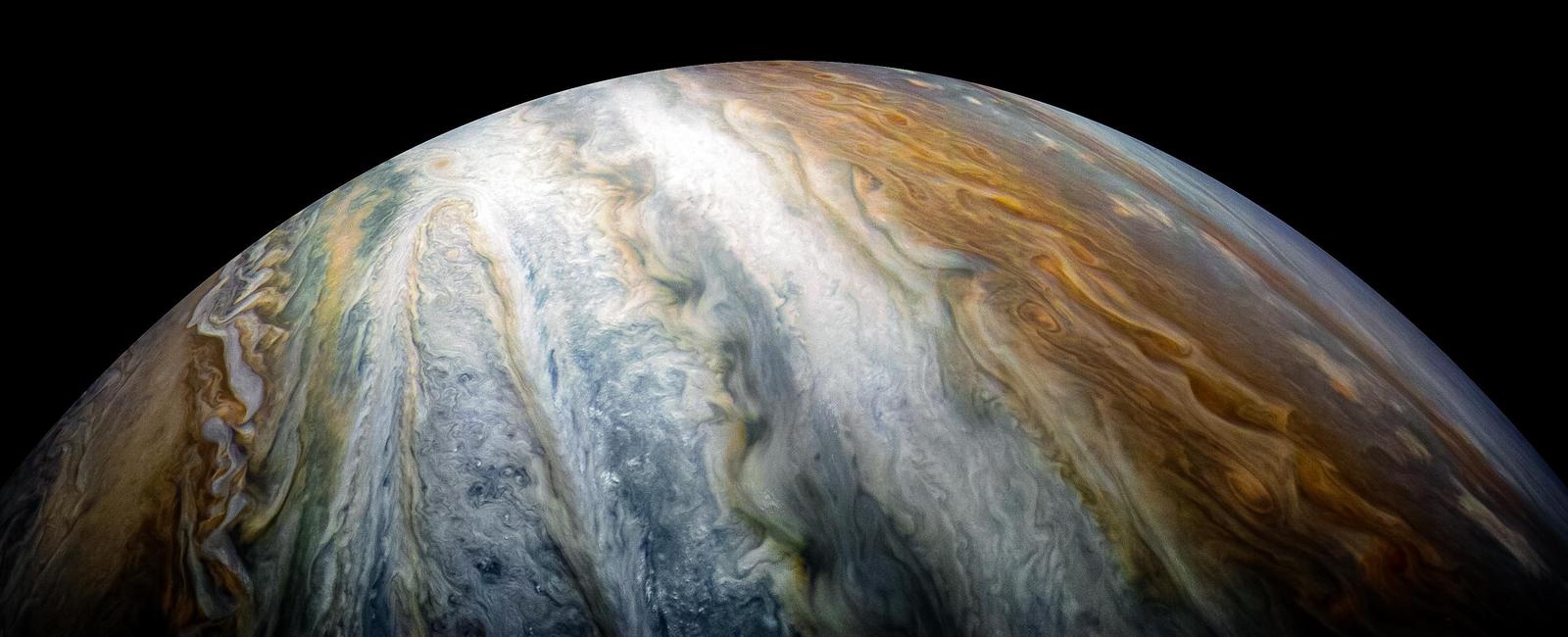 Jupiter is a very colorful planet and this is all because of the different clouds and storms that are taking place apparently the storms can move as fast as 170 miles 274 kilometers per second