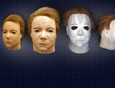 The michael myers face mask in halloween is just a captain kirk william shatner face mask they spray painted the face white teased out the hair and reshaped the eye holes