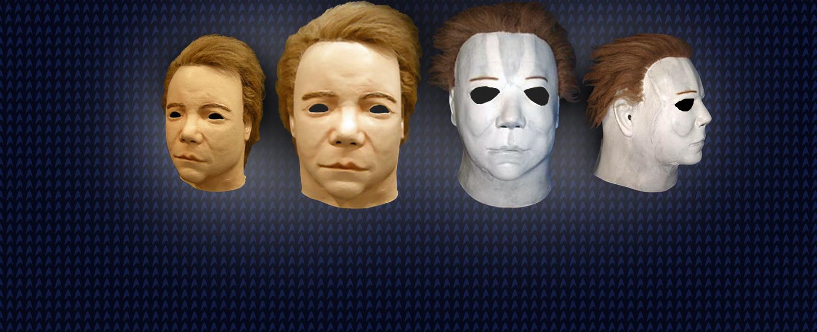 The michael myers face mask in halloween is just a captain kirk william shatner face mask they spray painted the face white teased out the hair and reshaped the eye holes