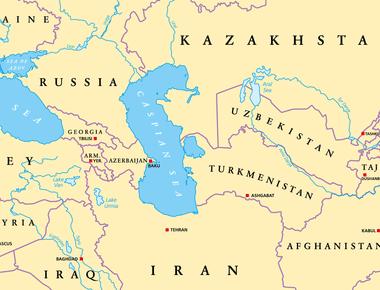 The caspian sea straddles the border between eastern europe and asia and borders 5 countries