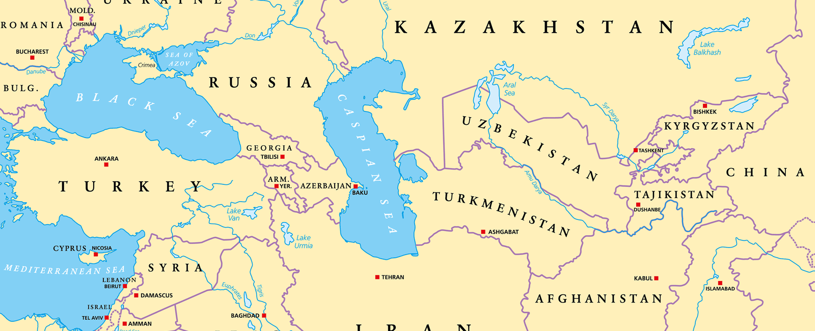 The caspian sea straddles the border between eastern europe and asia and borders 5 countries