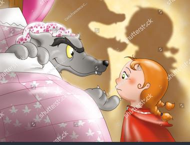 In older versions of little red riding hood the girl and the wolf eat grandma together