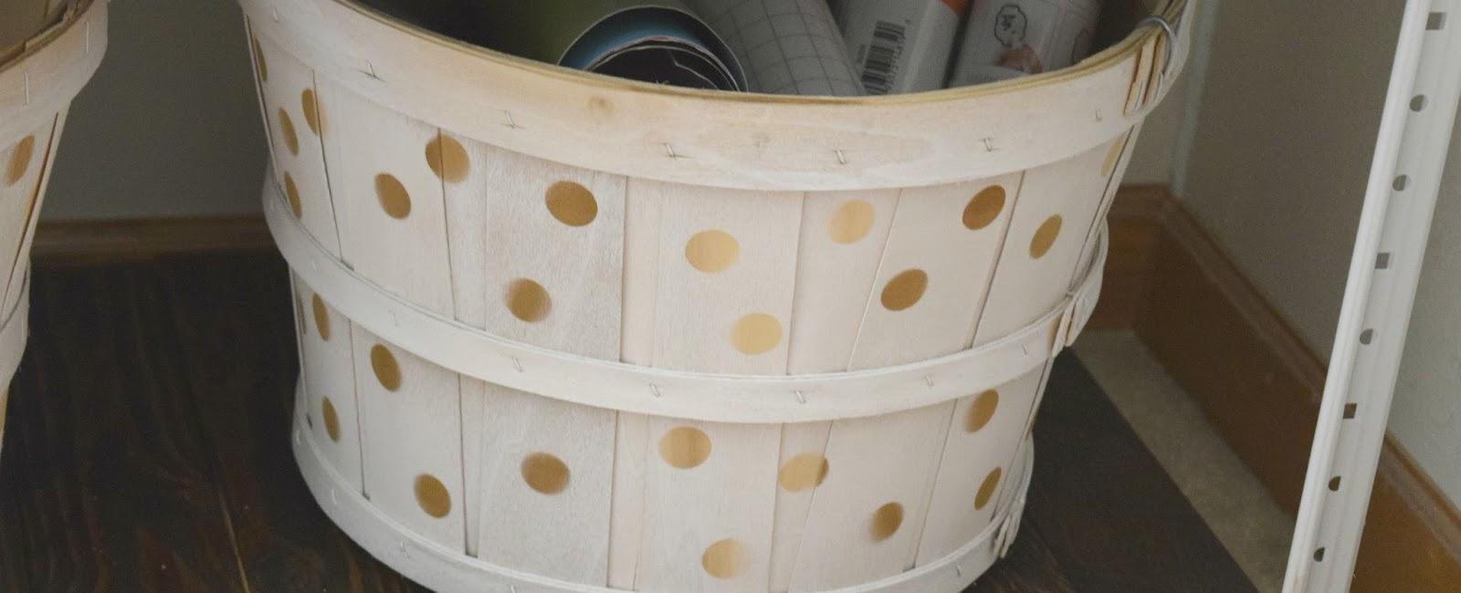 Use an old laundry basket as a polka dot stencil