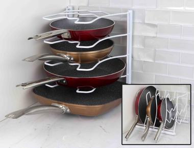 Organize pot and pan lids with a magazine rack