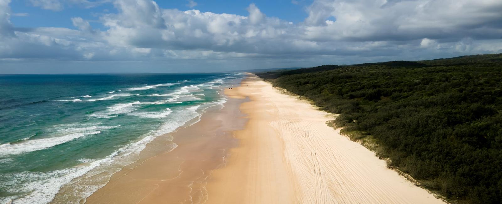 Fraser island located off the east coast of australia was created by sand blowing off the mainland at 76 4 miles long and 13 6 miles wide it s the largest sand island in the world