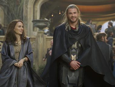 At the end of thor the dark world chris hemsworth s thor kisses natalie portman s character jane foster portman had a scheduling conflict so hemsworth s wife actress elsa pataky wore a wig and filmed the scene instead