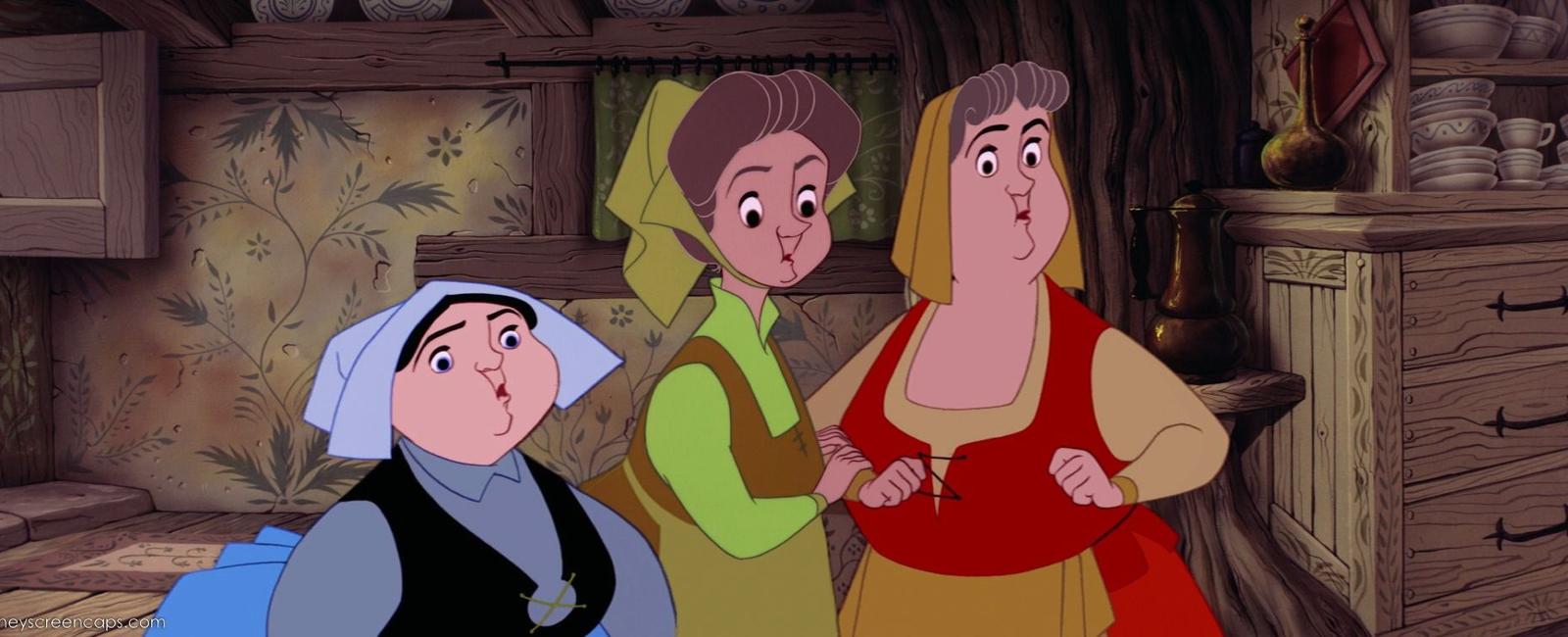 What are the names of the three good fairies from sleeping beauty flora fauna and merryweather