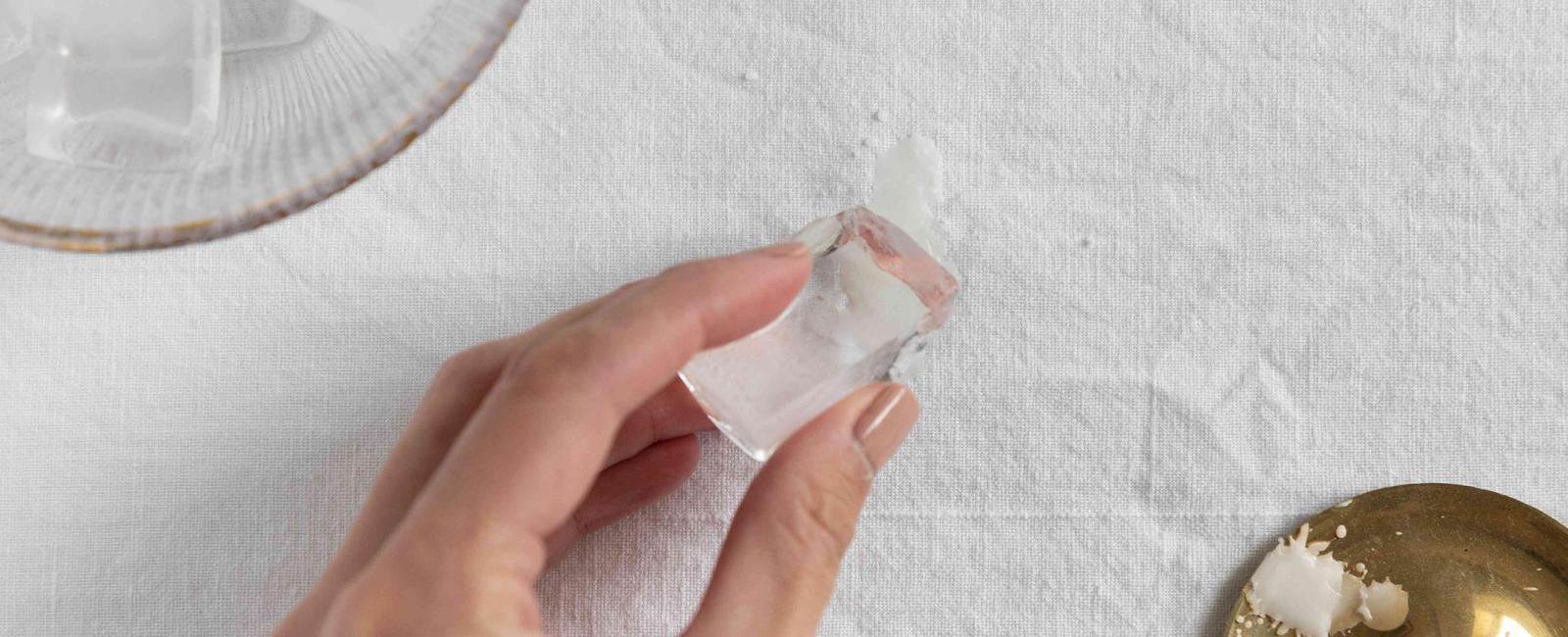 Remove candle wax from furniture with ice cubes