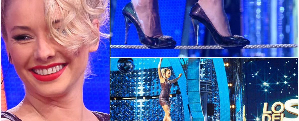 Russian oxana seroshtan completed the longest tightrope walk in high heels which was over 49 feet 15 meters long on an italian tv program