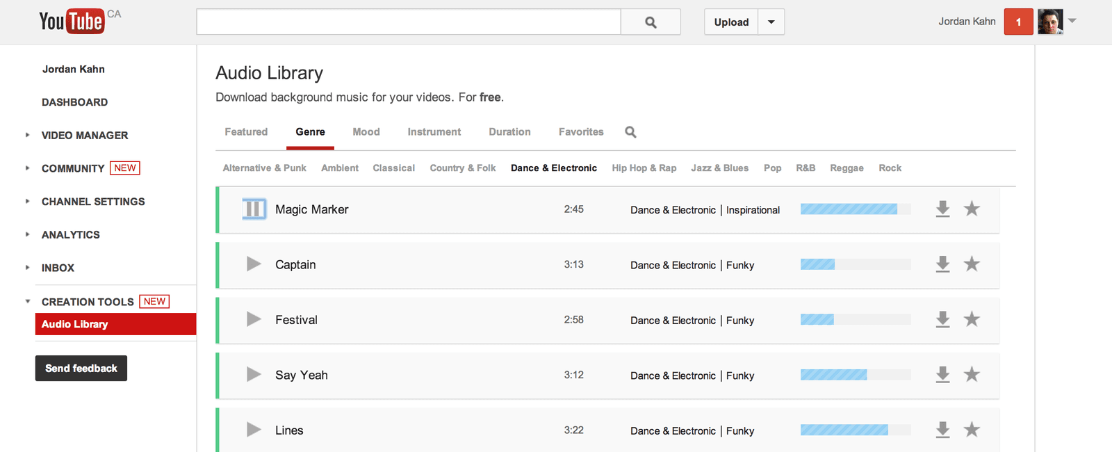 The youtube audio library has music you can download and put into any of your youtube videos