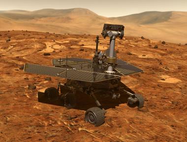 The mars rover spirit is powered by six small motors the size of c batteries it has a top speed of 0 1 mph