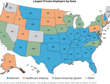 In 21 states wal mart is the largest employer