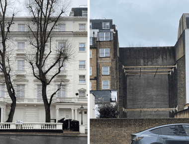 23 and 24 leinster gardens in paddington are dummy houses built to hide the tube line running underneath the metropolitan the windows are painted on and behind the fa ade is a track