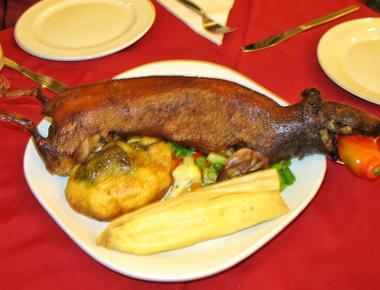 The traditional peruvian dish cuy is made with what animal guinea pig