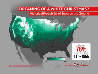 There is a 1 in 4 chance that new york will have a white christmas