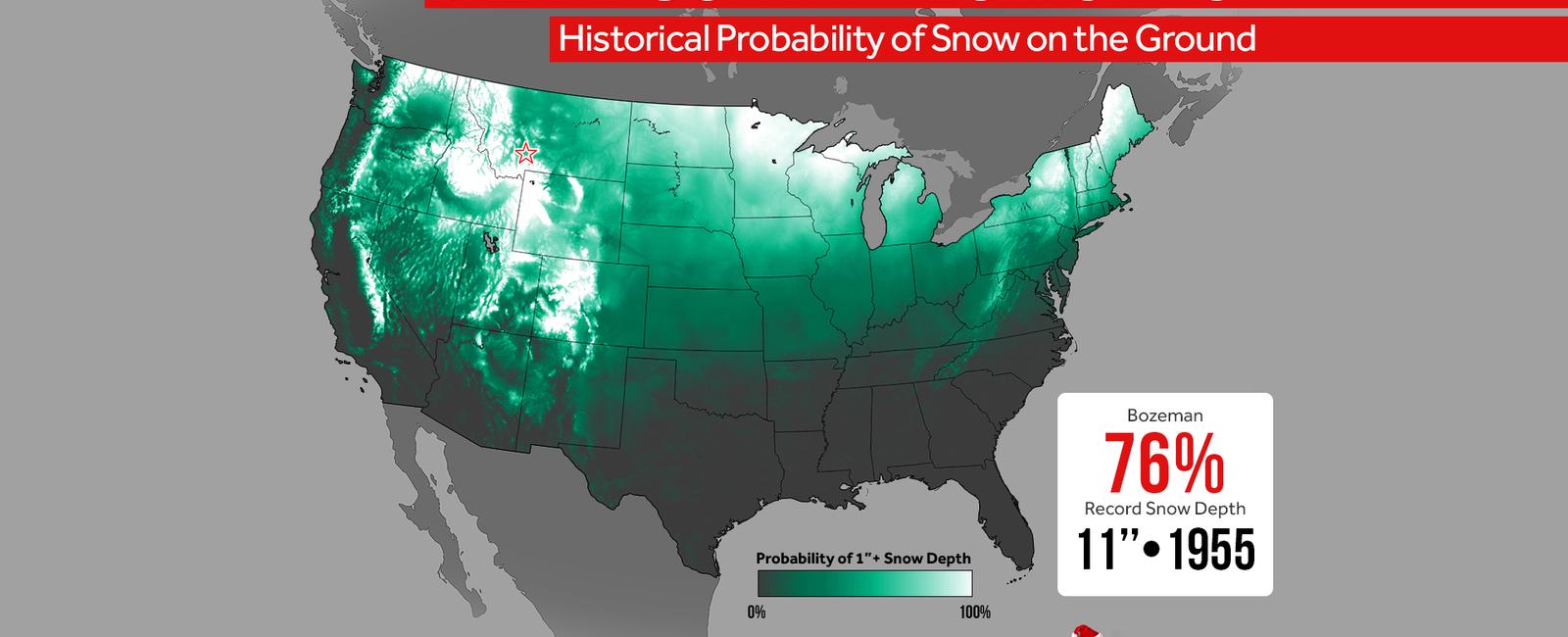 There is a 1 in 4 chance that new york will have a white christmas