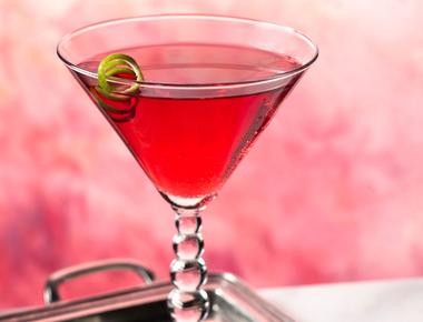 What are the two fruit juices in a cosmopolitan cranberry and lime