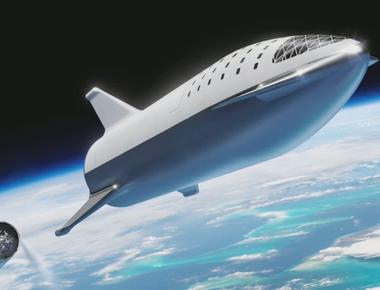 Elon musk unveils spacex spacecraft starship designed to travel to mars and the solar system and land back on earth