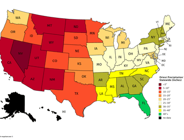 Nevada is the driest state in the u s each year it averages 7 5 inches 19 cm of rain