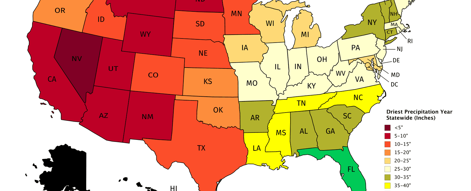 Nevada is the driest state in the u s each year it averages 7 5 inches 19 cm of rain